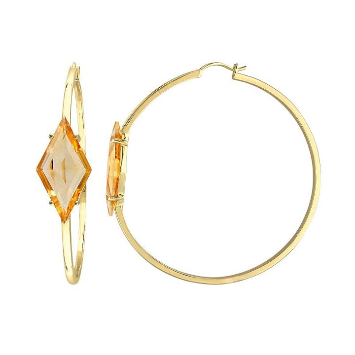 V19.69 Italia 18k Gold Over Silver Citrine Prism Hoop Earrings, Women's, Orange