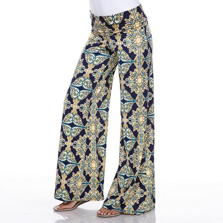 Women's White Mark Print Palazzo Pants, Size: Large, Yellow Oth
