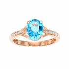 14k Rose Gold Over Silver Blue Topaz & Diamond Accent Oval Ring, Women's, Size: 6