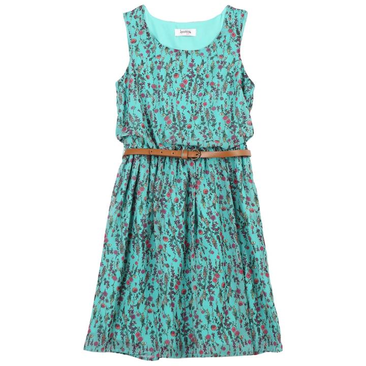 Girls 7-16 Speechless Belted Sleeveless Floral Chiffon Dress, Size: 10, Blue