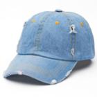Women's Distressed Denim Baseball Cap, Blue