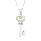 Cubic Zirconia Sterling Silver Heart Key Pendant Necklace, Women's, Size: 18, Yellow