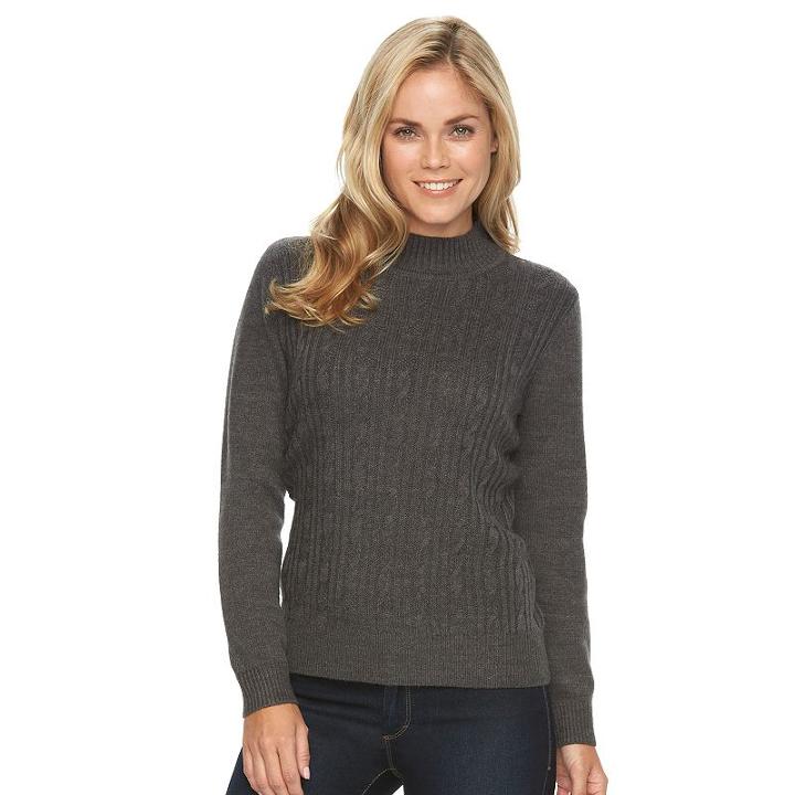 Petite Napa Valley Cable-knit Mockneck Sweater, Women's, Size: S Petite, Grey (charcoal)