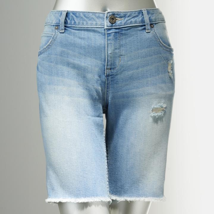 Simply Vera Vera Wang Distressed Midi Jean Shorts - Women's, Size: 2, Dark Blue
