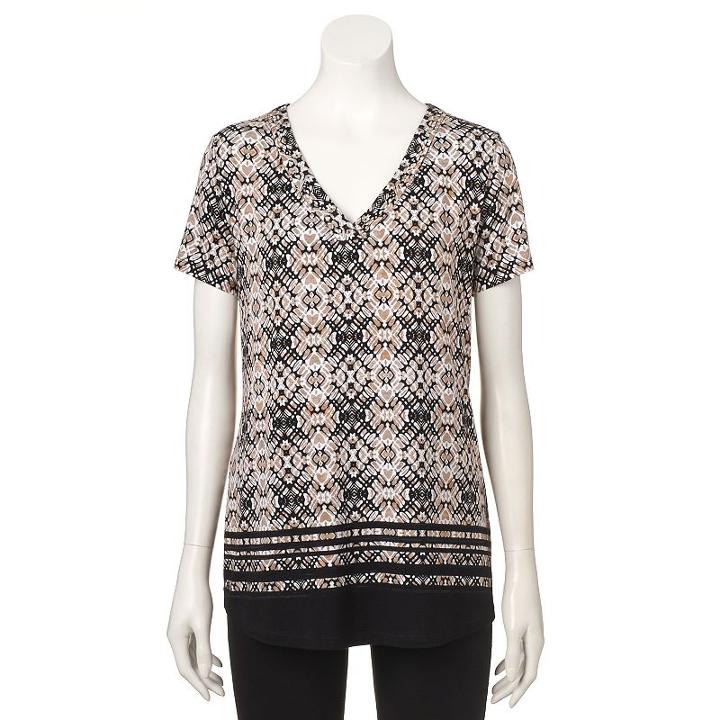 Women's Croft & Barrow&reg; Banded V-neck Tee, Size: Xs, White