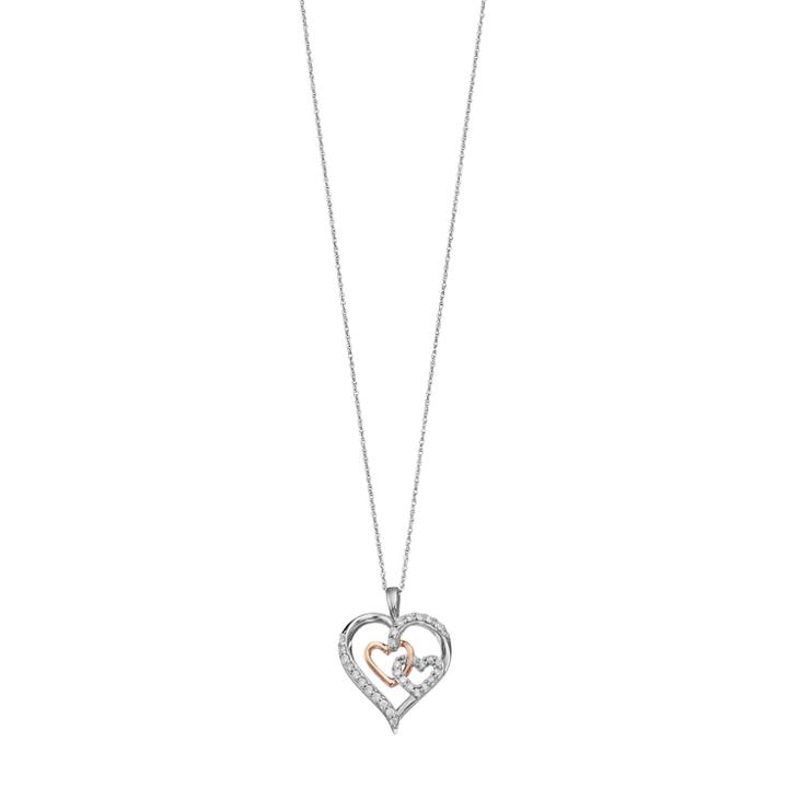 Two Tone 10k Gold 1/4 Carat T.w. Diamond Triple Heart Pendant, Women's, Size: 18, White