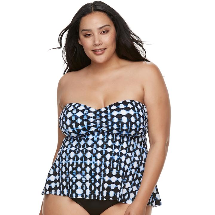 Plus Size Apt. 9&reg; Tummy Slimmer Flyaway Bandeaukini Top, Women's, Size: 2xl, Dark Blue