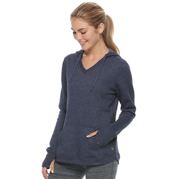 Women's Tek Gear V-neck Fleece Hoodie, Size: Small, Dark Blue