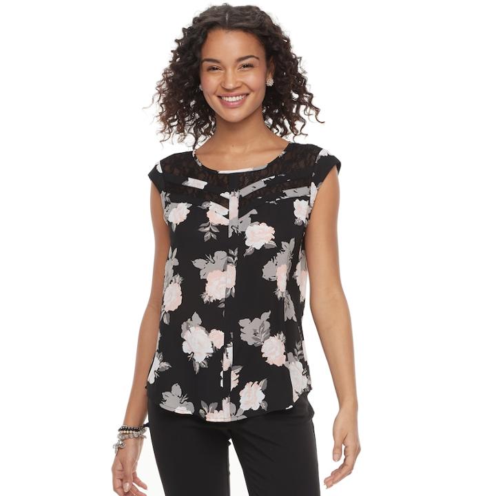 Juniors' Candie's&reg; Print Lace Inset Top, Teens, Size: Xs, Oxford