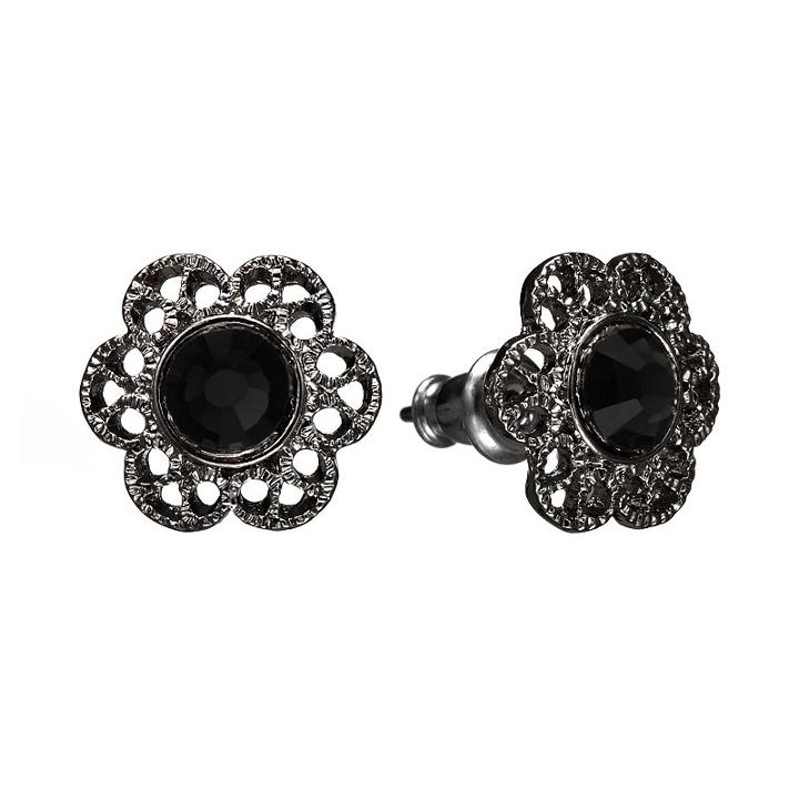 1928 Simulated Crystal Filigree Flower Stud Earrings, Women's, Black