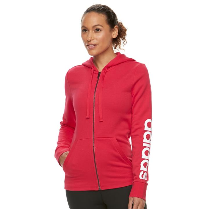 Women's Adidas Essential Linear Logo Fz Hoodie, Size: Small, Med Pink