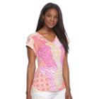 Women's Caribbean Joe Printed Lattice-back Tee, Size: Small, Med Red
