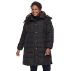 Plus Size Tower By London Fog Long Faux-fur Trim Down Puffer Jacket, Women's, Size: 3xl, Black