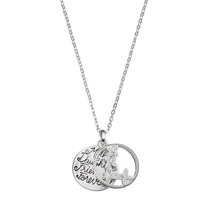Silver Expressions By Larocks Silver Plated Cubic Zirconia Mother Daughter Flower Pendant, Women's, Grey