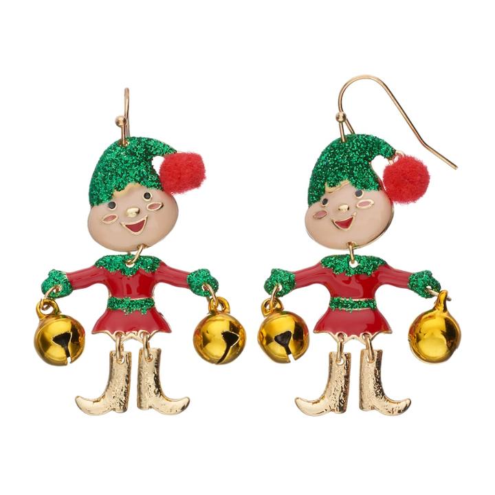 Glittery Jingle Bell Elf Nickel Free Drop Earrings, Women's, Multicolor