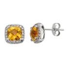 Citrine & 1/6 Carat T.w. Diamond 10k White Gold Halo Button Stud Earrings, Women's, Orange