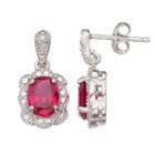 Radiant Gem Sterling Silver Lab-created Ruby Halo Drop Earrings, Women's, Red