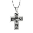 Lynx Stainless Steel Gray Camouflage Cross Pendant Necklace - Men, Size: 22, Grey