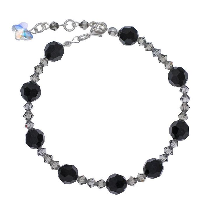 Crystal Avenue Silver-plated Crystal Bead Stretch Bracelet - Made With Swarovski Crystals, Women's, Size: 7, Black