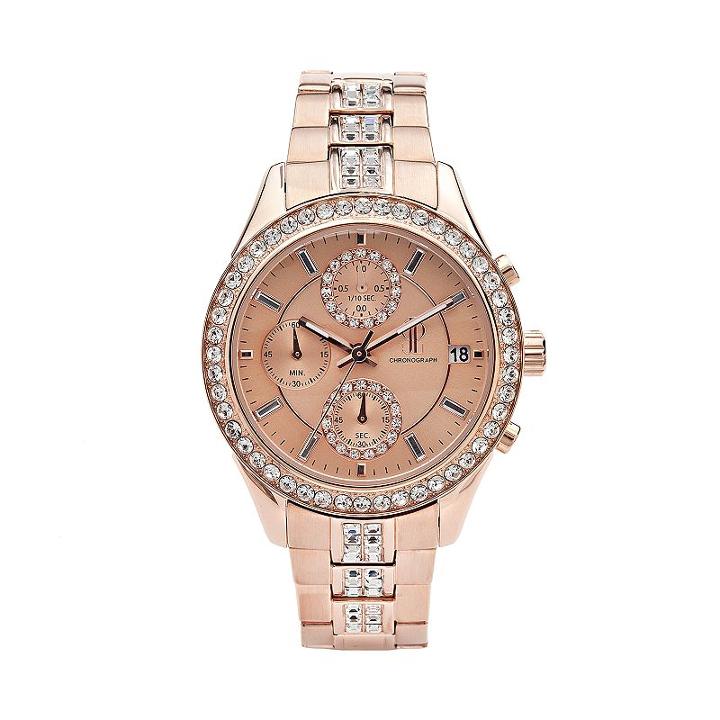 Jennifer Lopez Women's Crystal Stainless Steel Chronograph Watch, Size: Medium, Light Pink