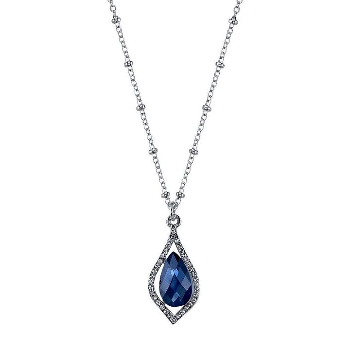 1928 Faceted Teardrop Caged Pendant Necklace, Women's, Size: 16, Blue