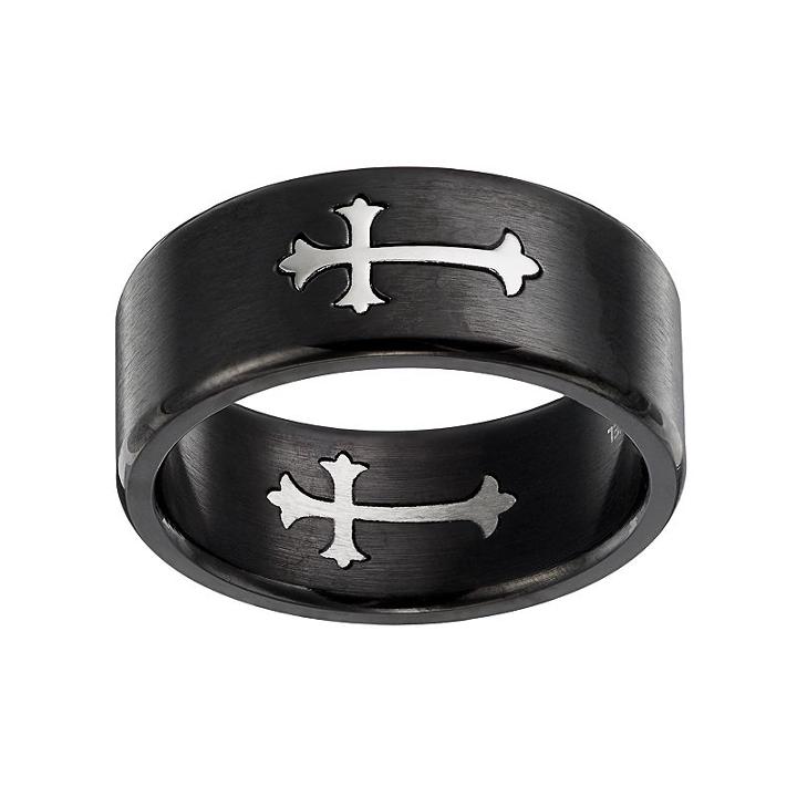 Men's Stainless Steel Cross Ring, Size: 10, Black