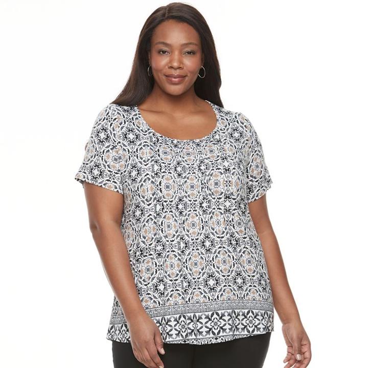 Plus Size Croft & Barrow&reg; Pintuck Scoopneck Tee, Women's, Size: 2xl, Grey (charcoal)