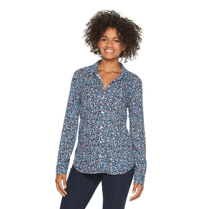 Juniors' So&reg; Twill Button-down Shirt, Girl's, Size: Large, Blue