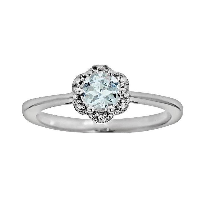 Sterling Silver Aquamarine Studded Flower Ring, Women's, Size: 7, Blue