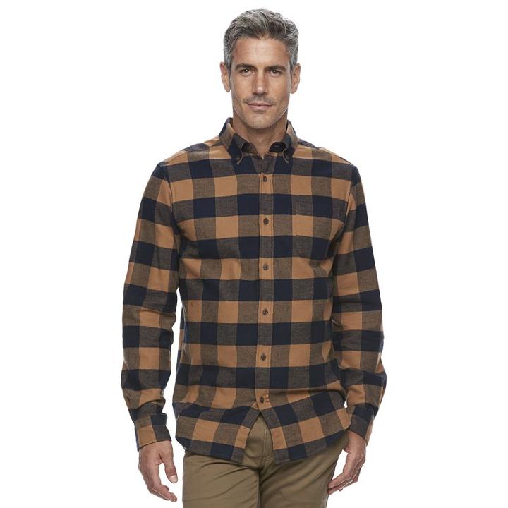 Men's Croft & Barrow&reg; True Comfort Plaid Classic-fit Flannel Button-down Shirt, Size: Small, Lt Brown