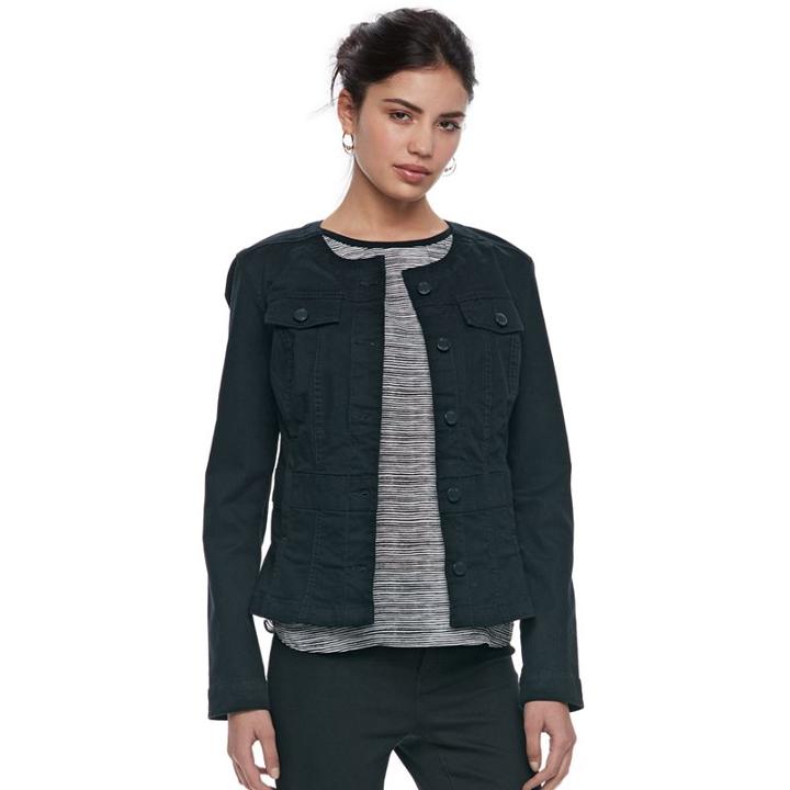 Women's Elle&trade; Peplum Jean Jacket, Size: Medium, Black