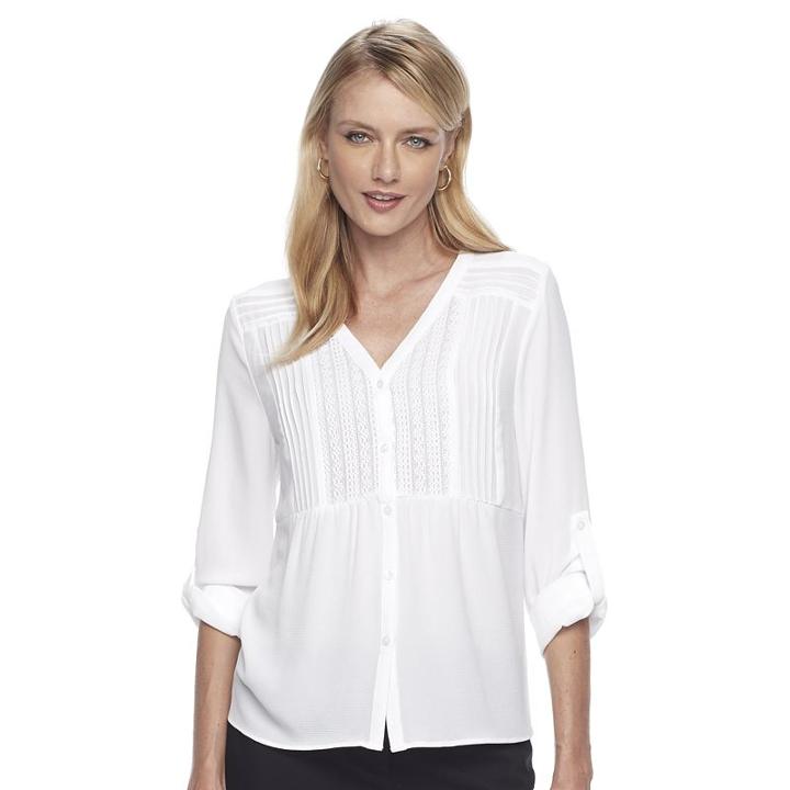 Women's Dana Buchman Pleated Lace Peasant Top, Size: Medium, White