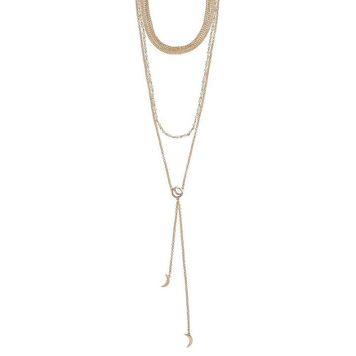 Mudd&reg; Beaded Crescent Layered Choker Y Necklace, Women's, Gold