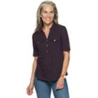 Women's Croft & Barrow&reg; Slubbed Roll-tab Shirt, Size: Small, Purple