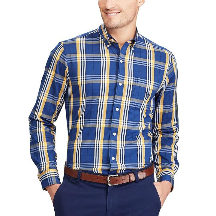 Men's Chaps Classic-fit Patterned Stretch Button-down Shirt, Size: Small, Blue