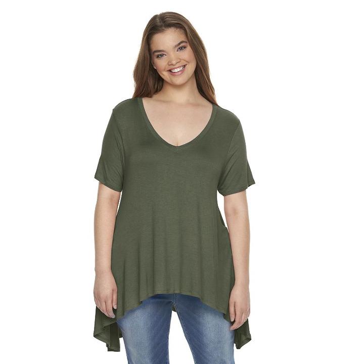 Juniors' Plus Size Mudd&reg; V-neck Trapeze Tee, Girl's, Size: 2xl, Med Green