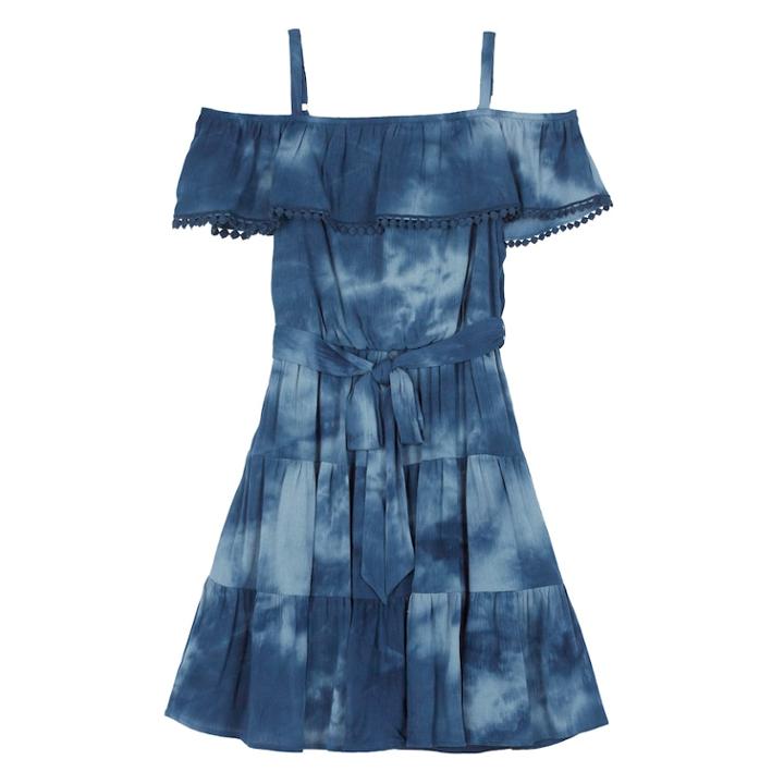 Girls 7-16 Iz Amy Byer Cold Shoulder Ruffled Tiered Dress, Size: 14, Blue Tie Dye