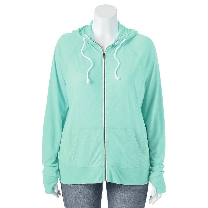 Juniors' Plus Size So&reg; Solid Zip-up Hoodie, Girl's, Size: 1xl, Turquoise/blue (turq/aqua)