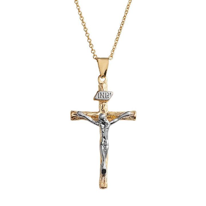 14k Gold Over Silver Plate And Silver Plate Crucifix Pendant, Women's, Size: 18, Multicolor