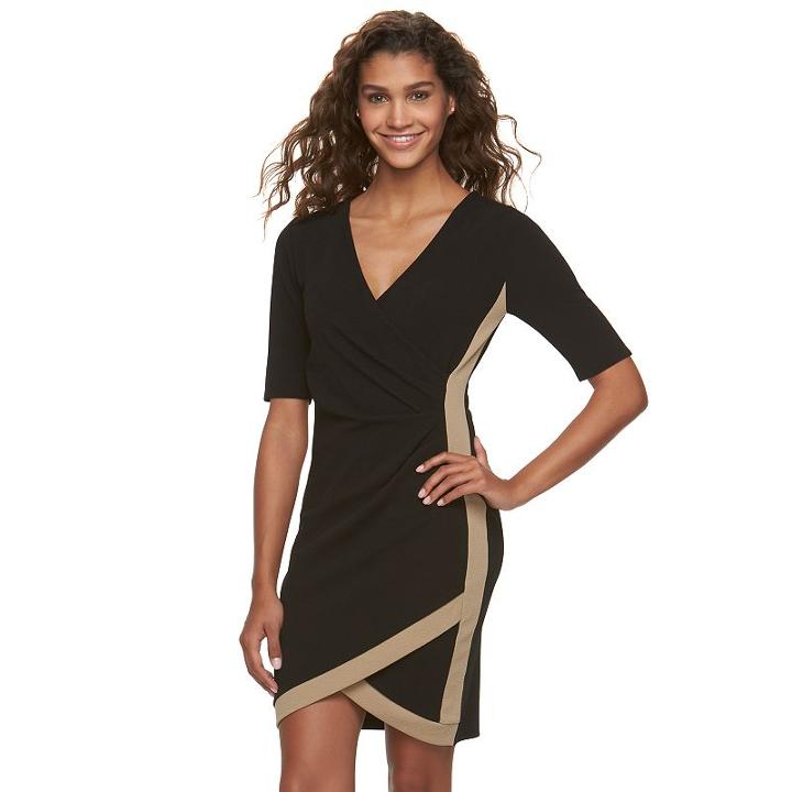 Juniors' Almost Famous Ruched Faux-wrap Dress, Girl's, Size: Medium, Dark Beige