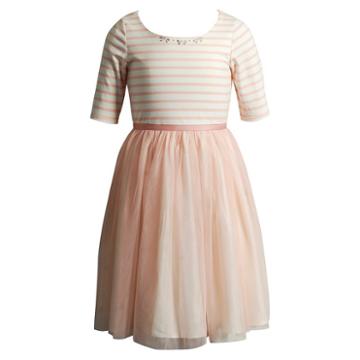 Girls 7-16 Emily West Striped Knit Woven Crinoline Dress, Girl's, Size: 12, Dark Pink