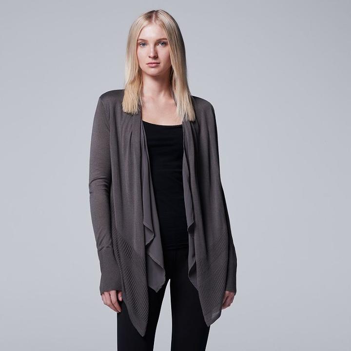 Women's Simply Vera Vera Wang Ribbed Flyaway Cardigan, Size: Xs, Grey