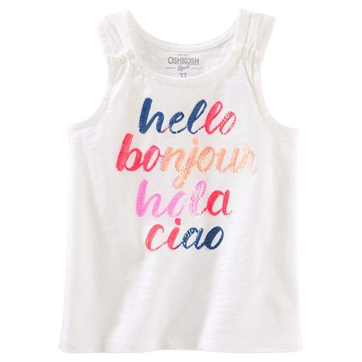 Girls 4-12 Oshkosh B'gosh&reg; Hello Bonjour Hola Ciao Sequined Graphic Tank Top, Girl's, Size: 6, White
