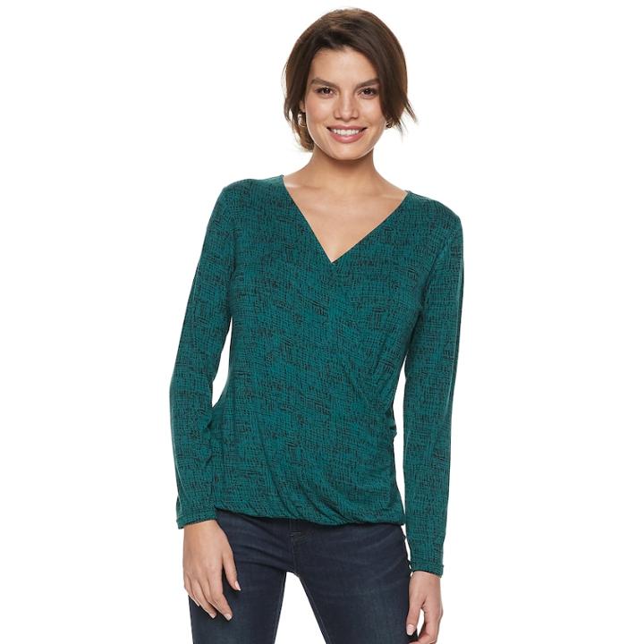 Women's Apt. 9&reg; Surplice Top, Size: Large, Dark Green