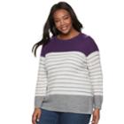 Plus Size Croft & Barrow&reg; Seed-stitch Color Block Crewneck Sweater, Women's, Size: 2xl, Brt Purple