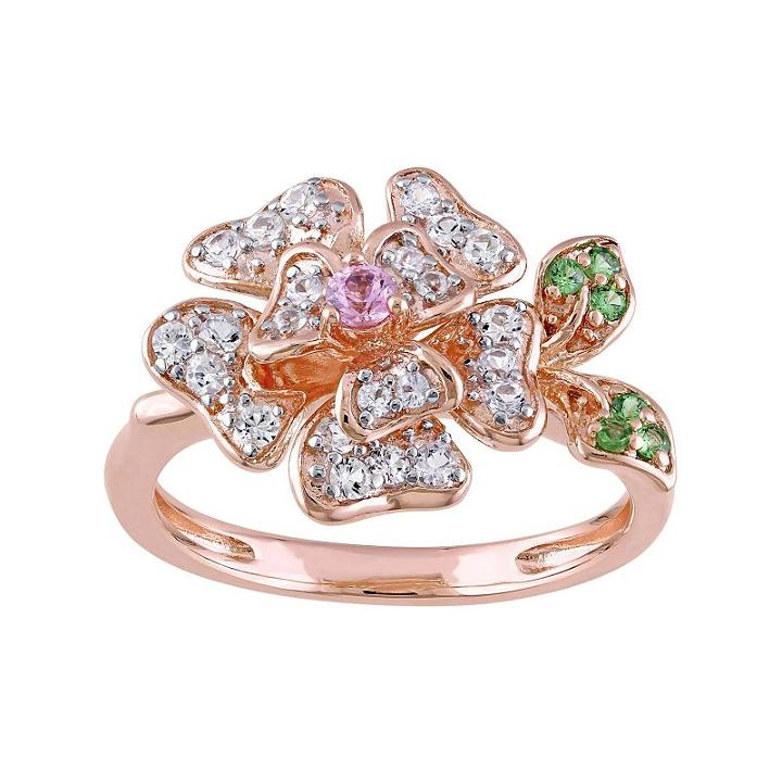 Laura Ashley Sterling Silver Gemstone Flower Ring, Women's, Size: 7, Pink