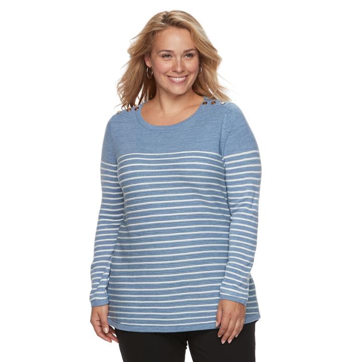 Plus Size Croft & Barrow&reg; Button Shoulder Sweater, Women's, Size: 1xl, White