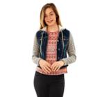 Juniors' Wallflower Hooded Knit Sleeve Denim Jacket, Teens, Size: Small, Dark Blue