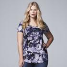 Plus Size Simply Vera Vera Wang Printed Rounded-hem Tee, Women's, Size: 1xl, Drk Purple