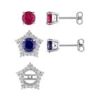 Sterling Silver Gemstone Interchangeable Star Stud Earring Set, Women's, Multicolor